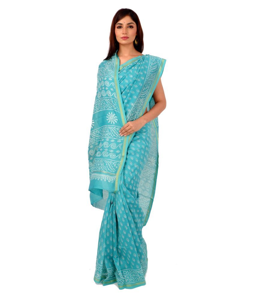 Shivanya Handicrafts Blue Chanderi Saree - Buy Shivanya Handicrafts Blue Chanderi Saree Online 
