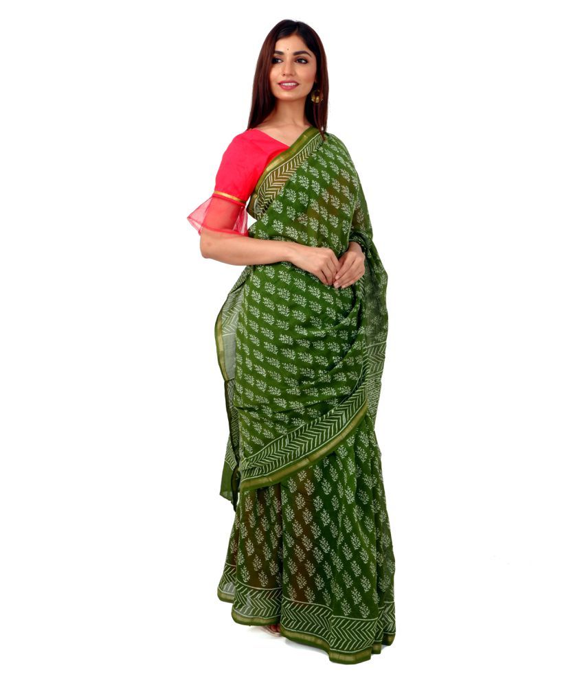 Shivanya Handicrafts Green Chanderi Saree - Buy Shivanya Handicrafts Green Chanderi Saree Online 