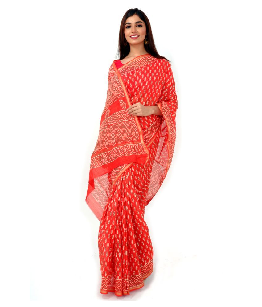 Shivanya Handicrafts Orange Chanderi Saree - Buy Shivanya Handicrafts Orange Chanderi Saree 