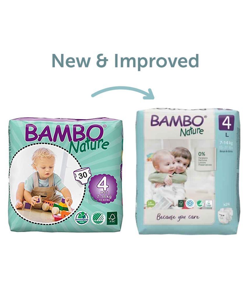 Bambo Nature Premium Baby Diapers Large Size, 24 Count, For Toddler