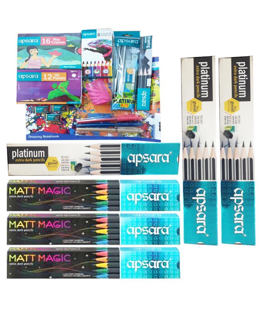     			1 APSARA DESIGNERS KIT + 30 APSARA PLATINUM EXTRA DAR PENCILS + 30 APSARA MATTMAGIC PENCILS