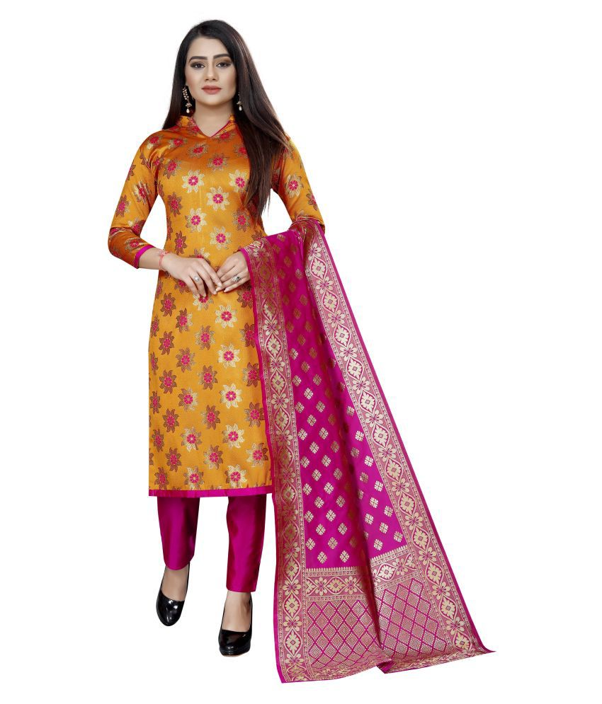 INDIAN BEAUTIFUL Yellow Brocade Dress Material - Buy INDIAN BEAUTIFUL ...