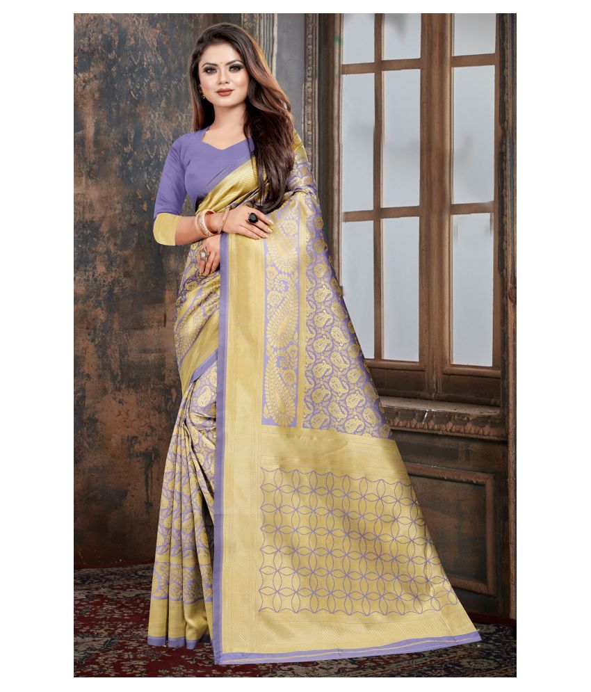     			Gazal Fashions Purple Banarasi Silk Saree