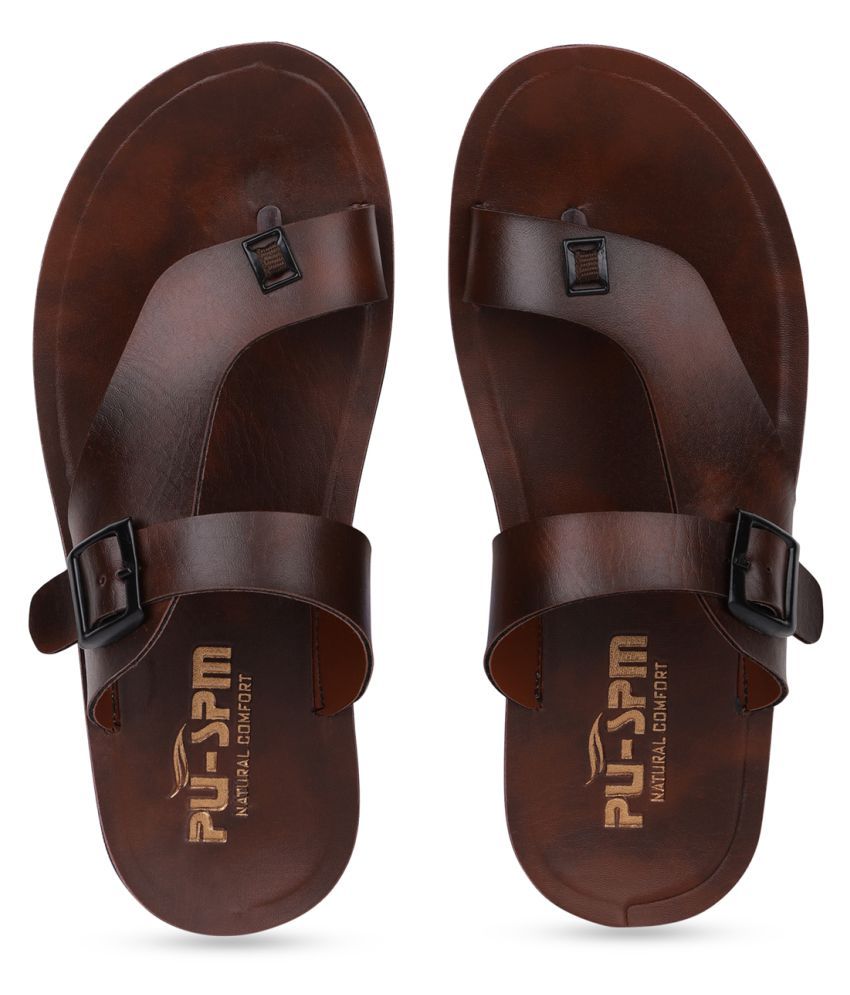     			PU-SPM Brown Leather Slippers