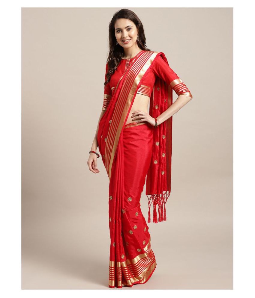 MANOHARI Red Art Silk Saree