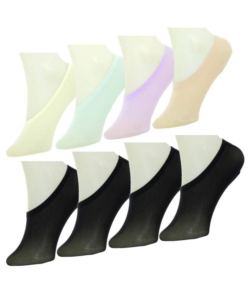     			Loafer Socks with Anti-Slip Silicon for women Pack of 8 (Color - 4 Black, Cream, Light Blue, Purple, White)