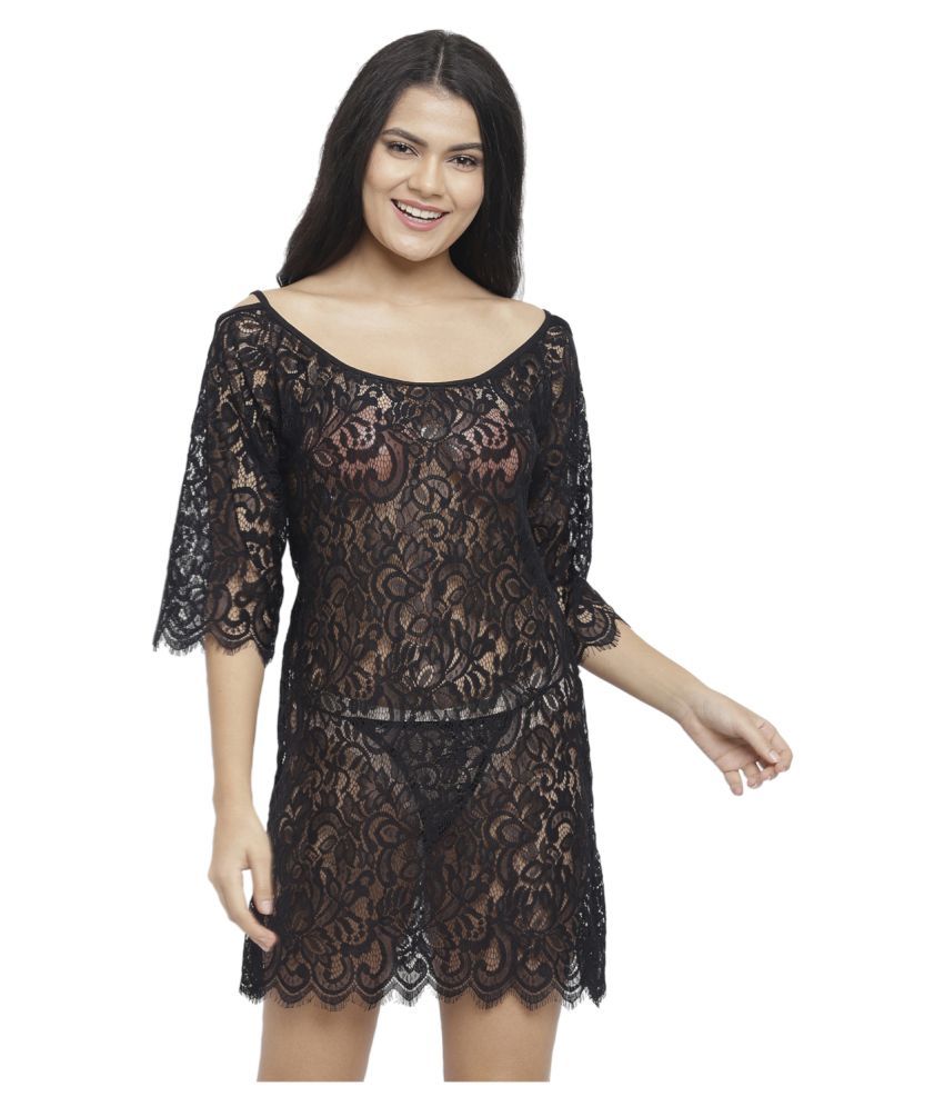     			N-Gal Polyester Night Dress - Black