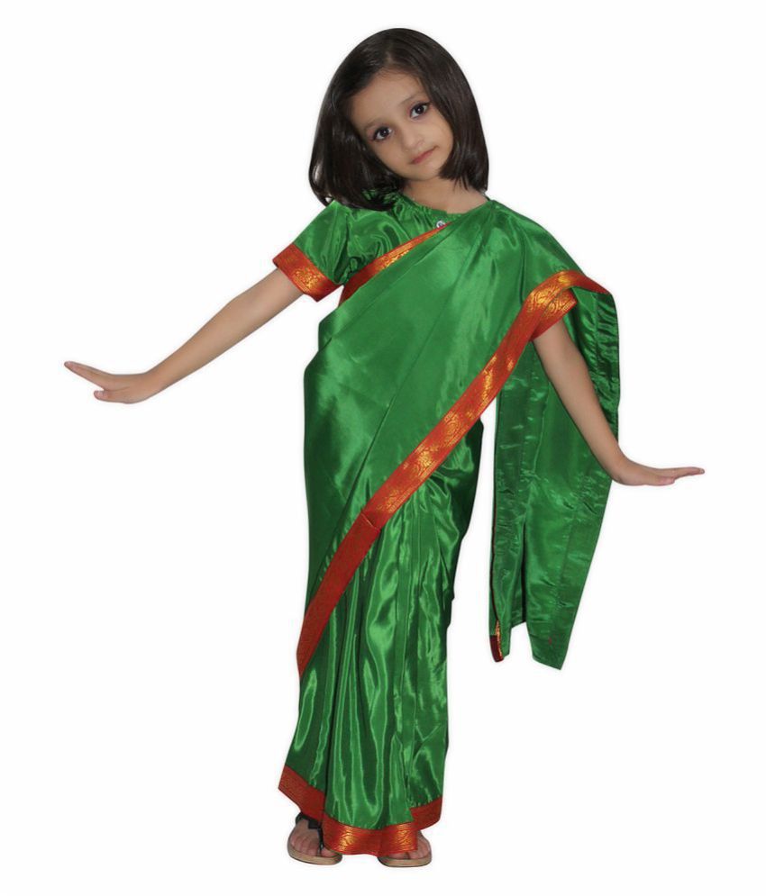     			Kaku Fancy Dresses Saree In Green Color,Indian State Traditional Costume For Kids School Annual function/Theme Party/Competition/Stage Shows/Birthday Party Dress