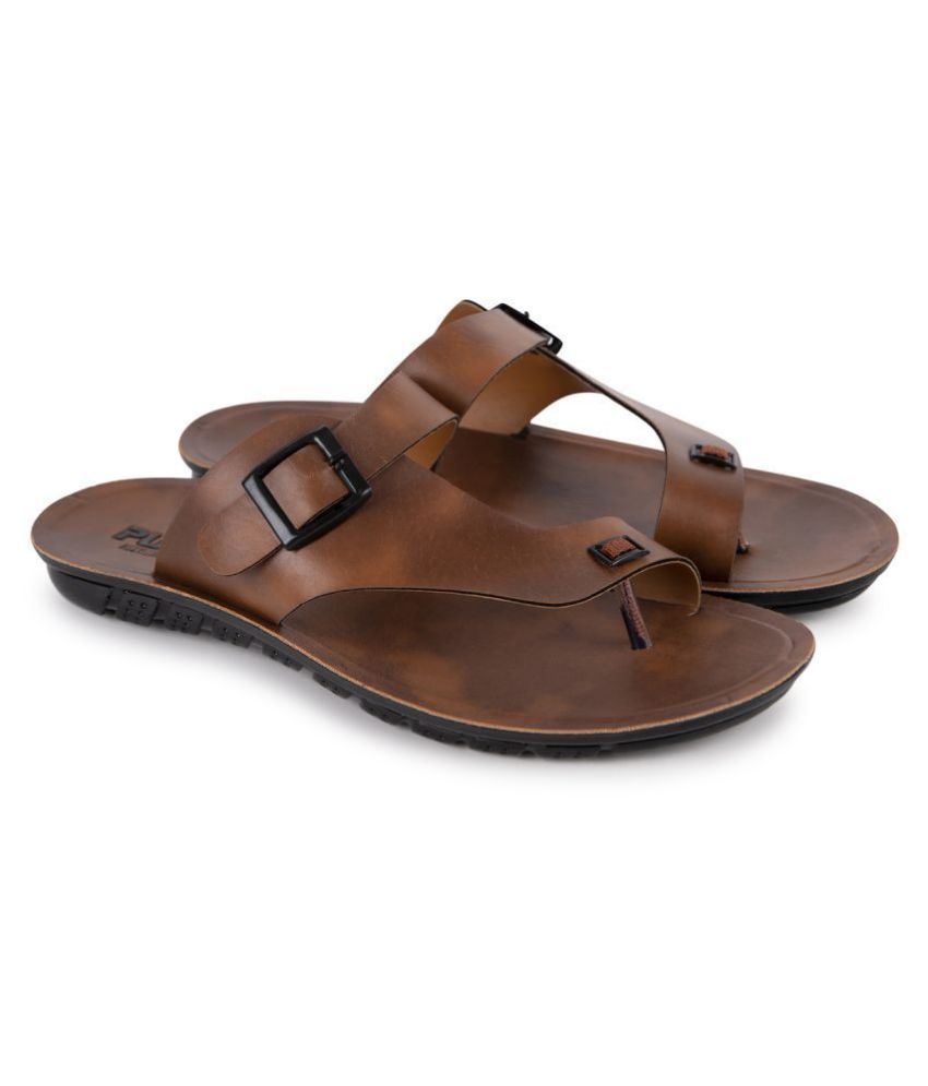     			SapSon Tan Leather Slippers