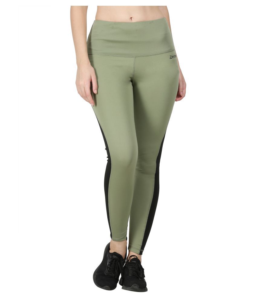Zesteez Green Polyester Lycra Solid Tights