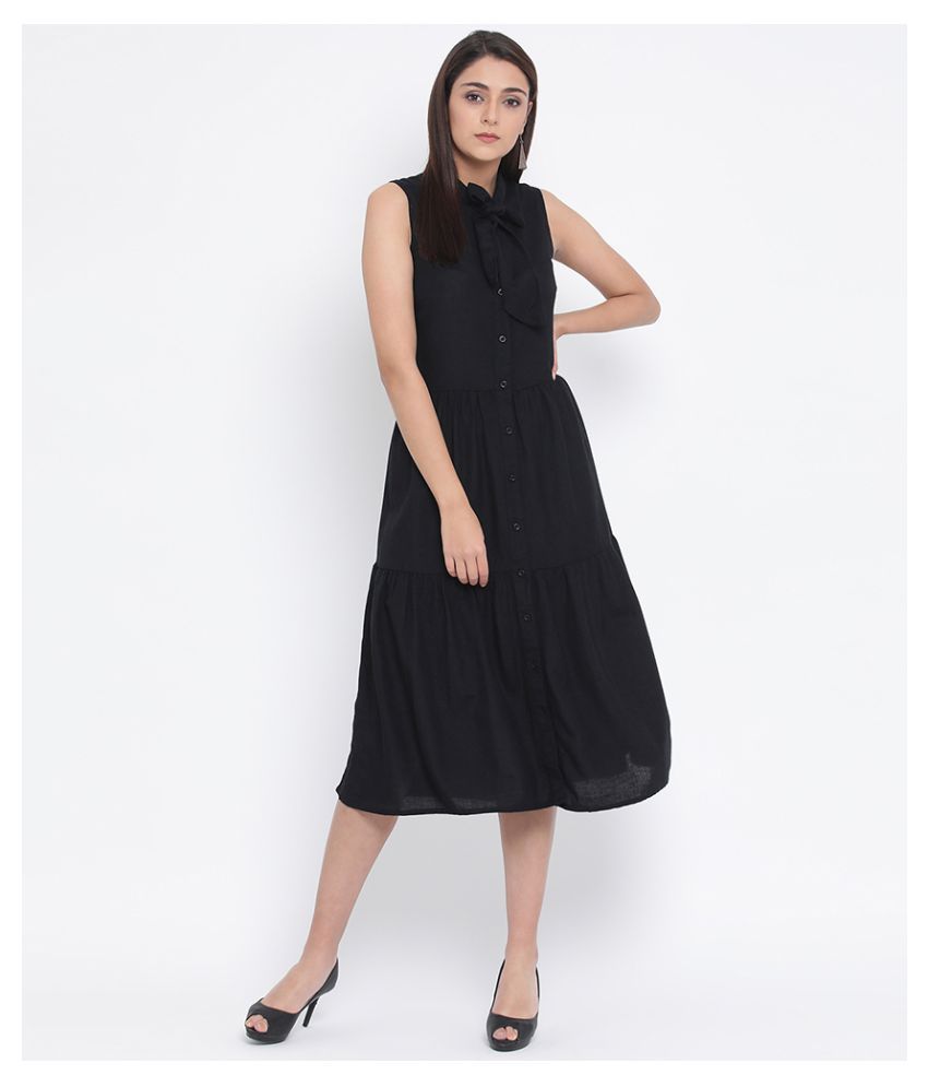     			Oxolloxo Cotton Black A- line Dress