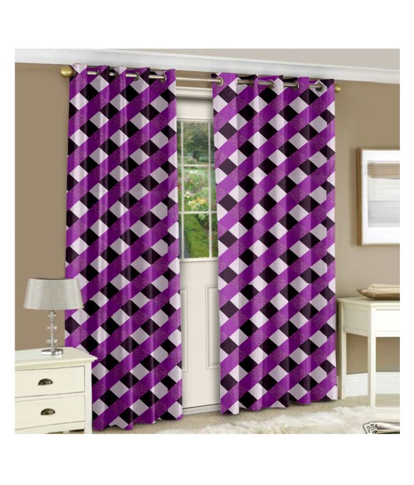 Story@Home Set of 2 Door Semi-Transparent Eyelet Polyester Curtains Purple