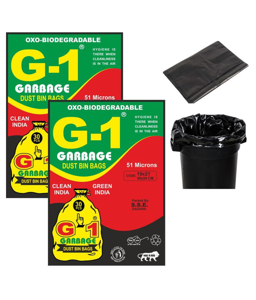     			G 1 Oxy Biodegradable Garbage Bags, Black, Small & Medium, 19X21, 60 pcs, Pack of 2