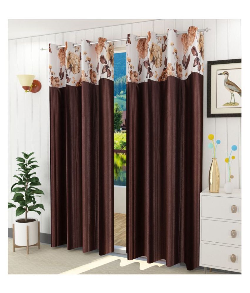     			Homefab India Floral Blackout Eyelet Door Curtain 7ft (Pack of 2) - Coffee