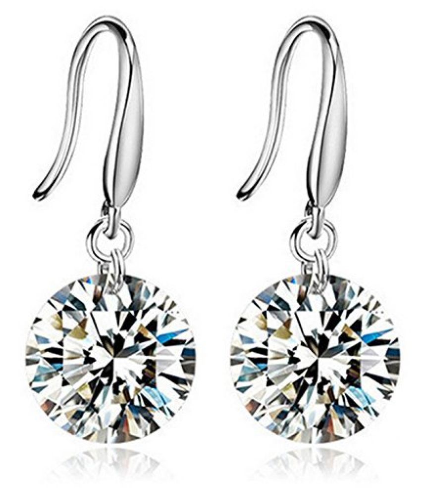Caratcube Elegant Trendy Style 18K White Gold Plated Silver Austrian Crystal Solitaire Dangle Earrings For Women (CTC - 99)