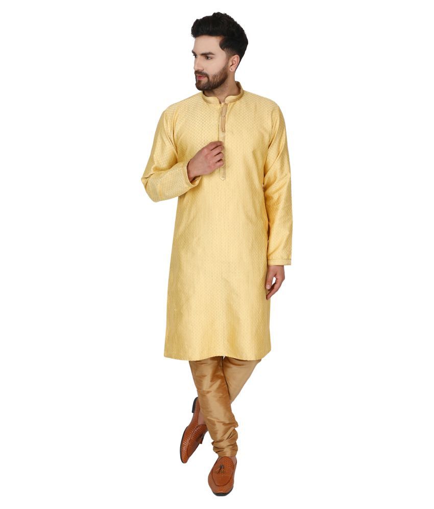     			SKAVIJ Beige Silk Blend Kurta Pyjama Set Pack of 2