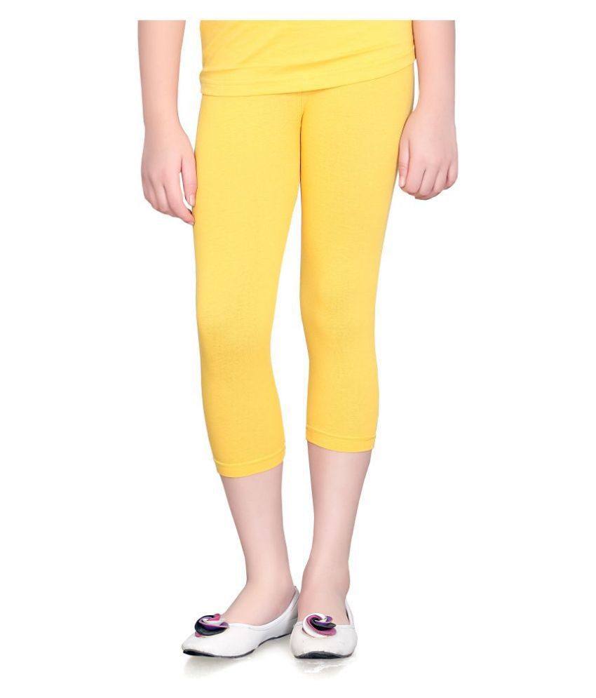     			Sinimini - Light Yellow Cotton Blend Girls Capris ( Pack of 1 )