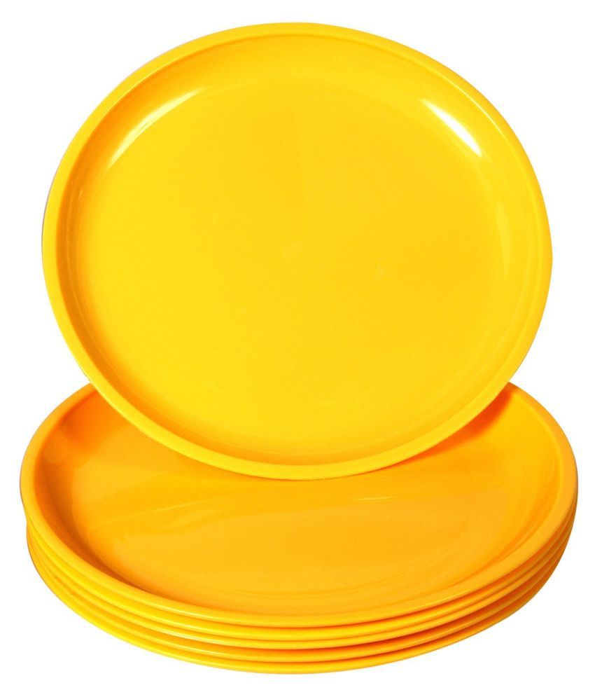 Everbuy Microwave Safe & Unbreakable Round Full Plates (yellow, Set of