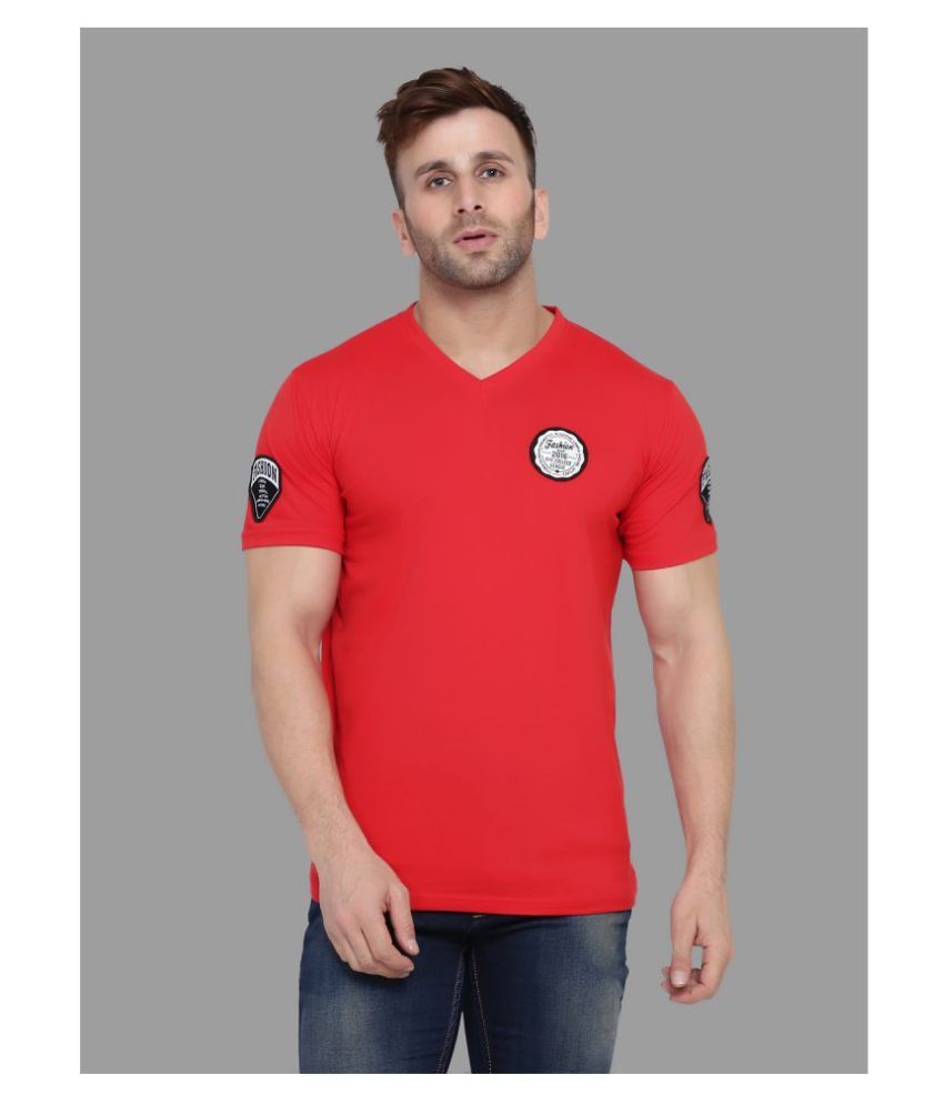     			Tfurnish Cotton Blend Red Solids Slim Fit T-Shirt