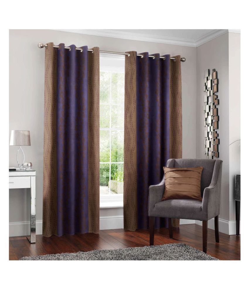Bedspun Set of 2 Door Semi-Transparent Eyelet Polyester Curtains Brown