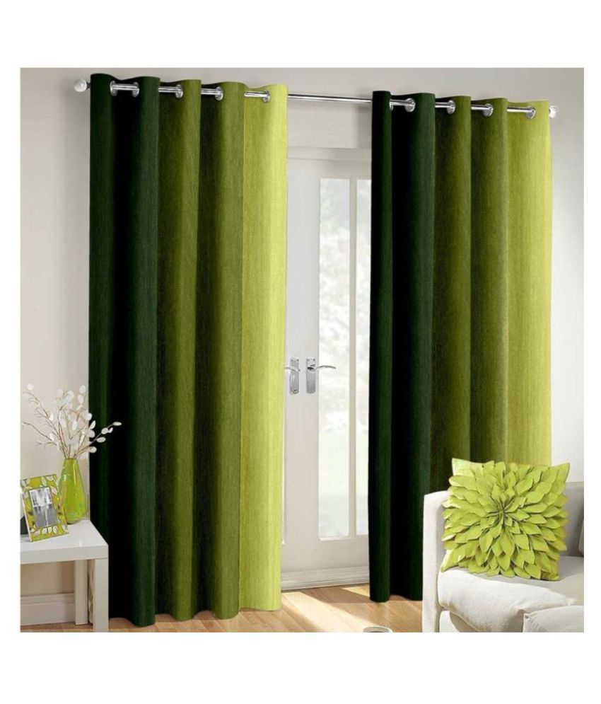     			Homefab India Floral Blackout Eyelet Door Curtain 7ft (Pack of 2) - Green