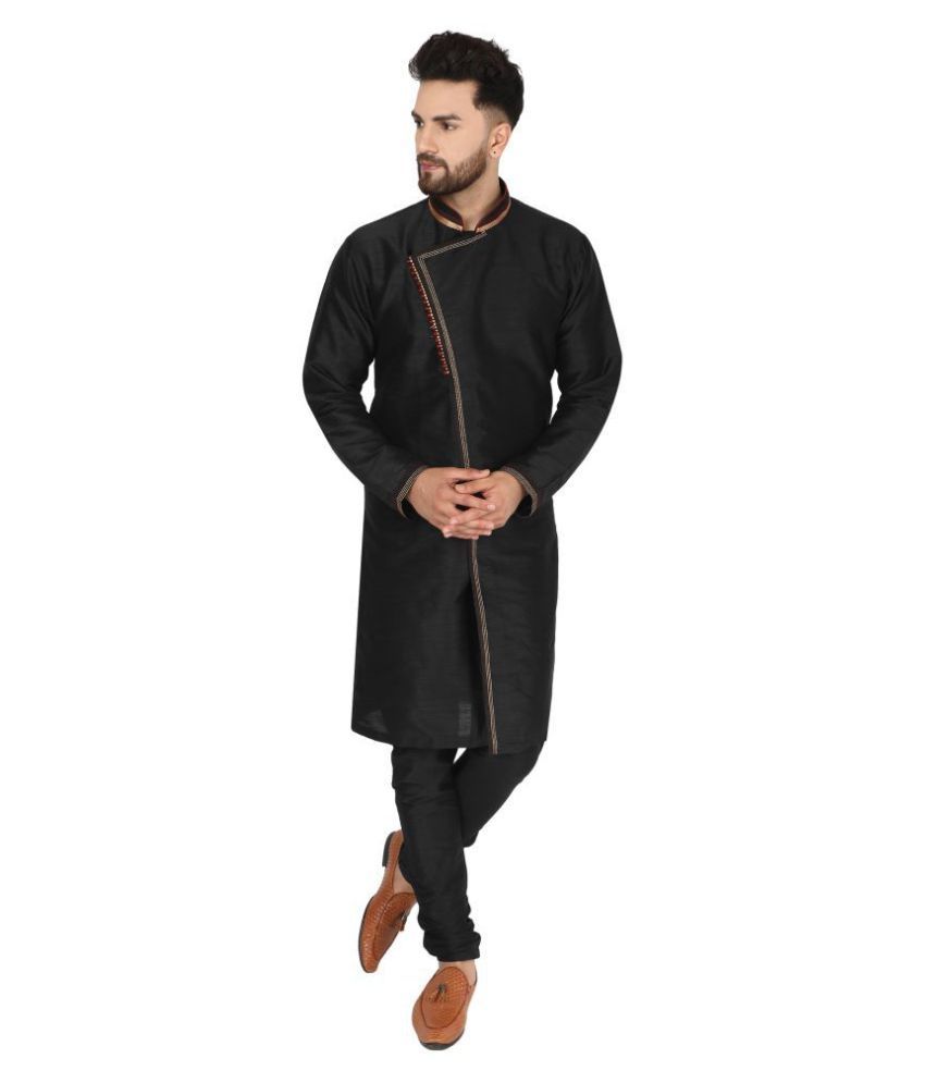     			SKAVIJ Black Silk Blend Kurta Pyjama Set Pack of 2