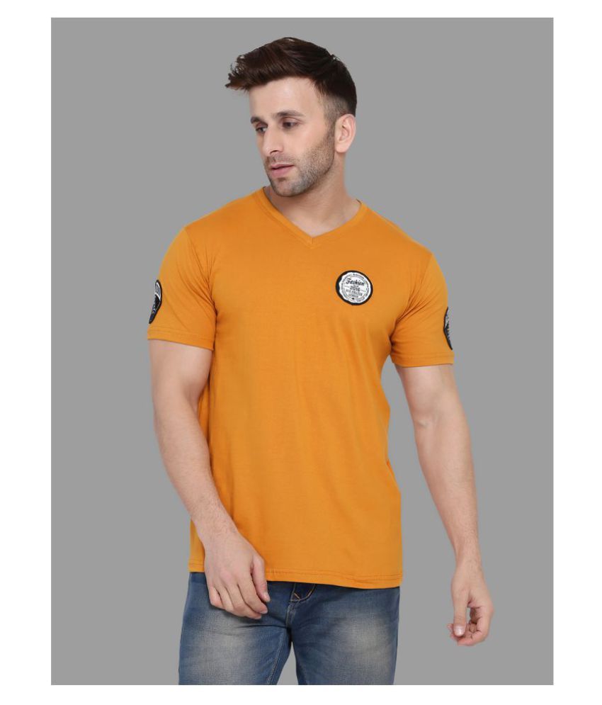     			Tfurnish Cotton Blend Gold Solids Slim Fit T-Shirt