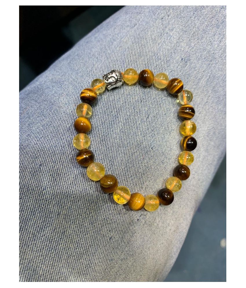     			8mm Yellow Tiger Eye & Citrine With Buddha Natural Agate Stone Bracelet