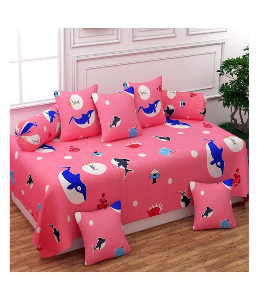 HomeStore-YEP Cotton Pink Animal Diwan Set 8 Pcs