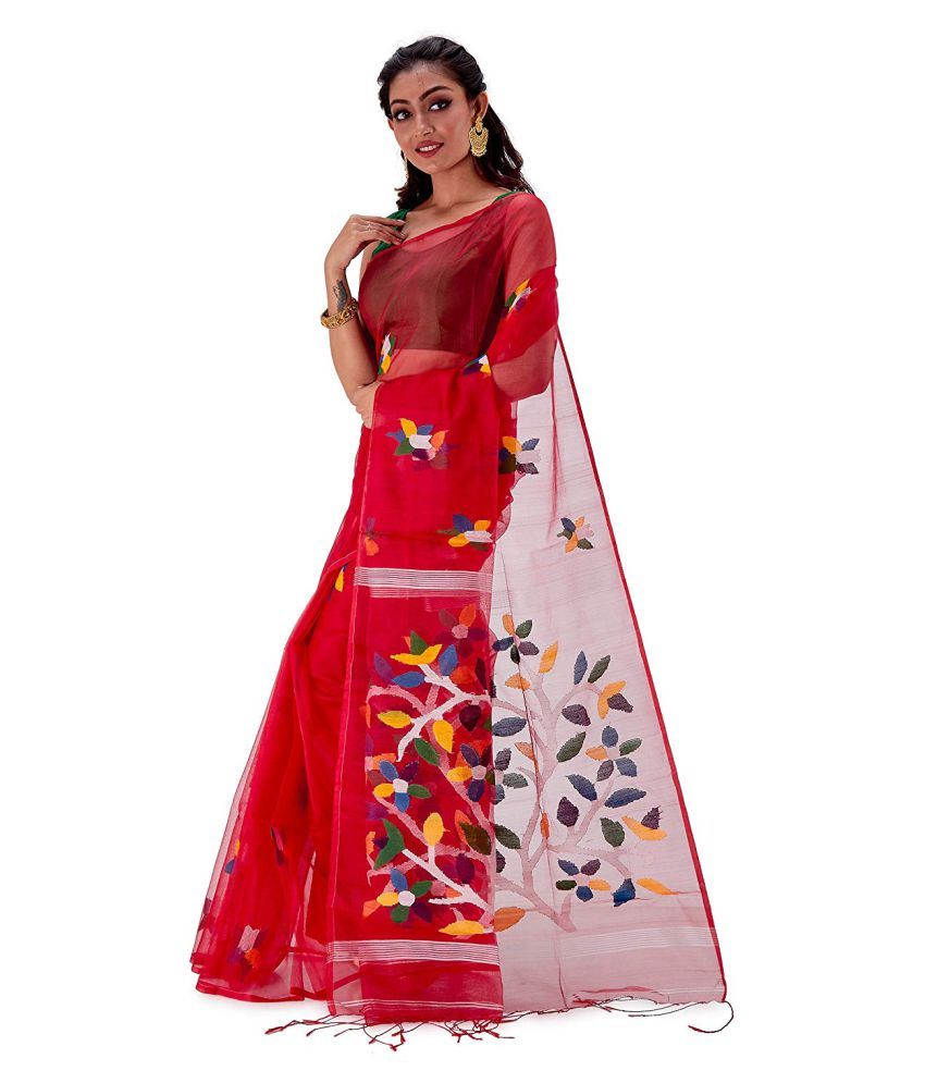 Matka Muslin saree Red Matka Silk Saree - Buy Matka Muslin saree Red ...