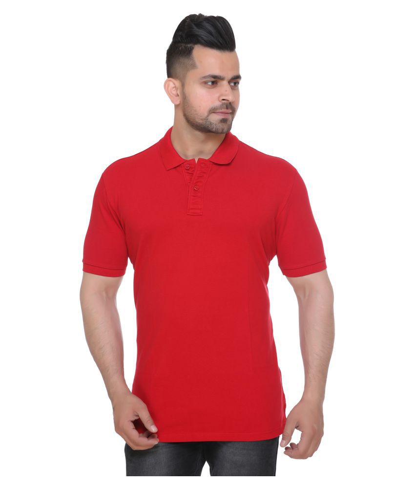     			Y & I Cotton Lycra Red Plain Polo T Shirt
