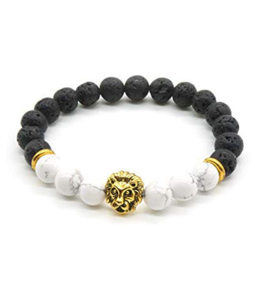 8mm Black Lava & White Howlite With Lion Charm Natural Agate Stone ...