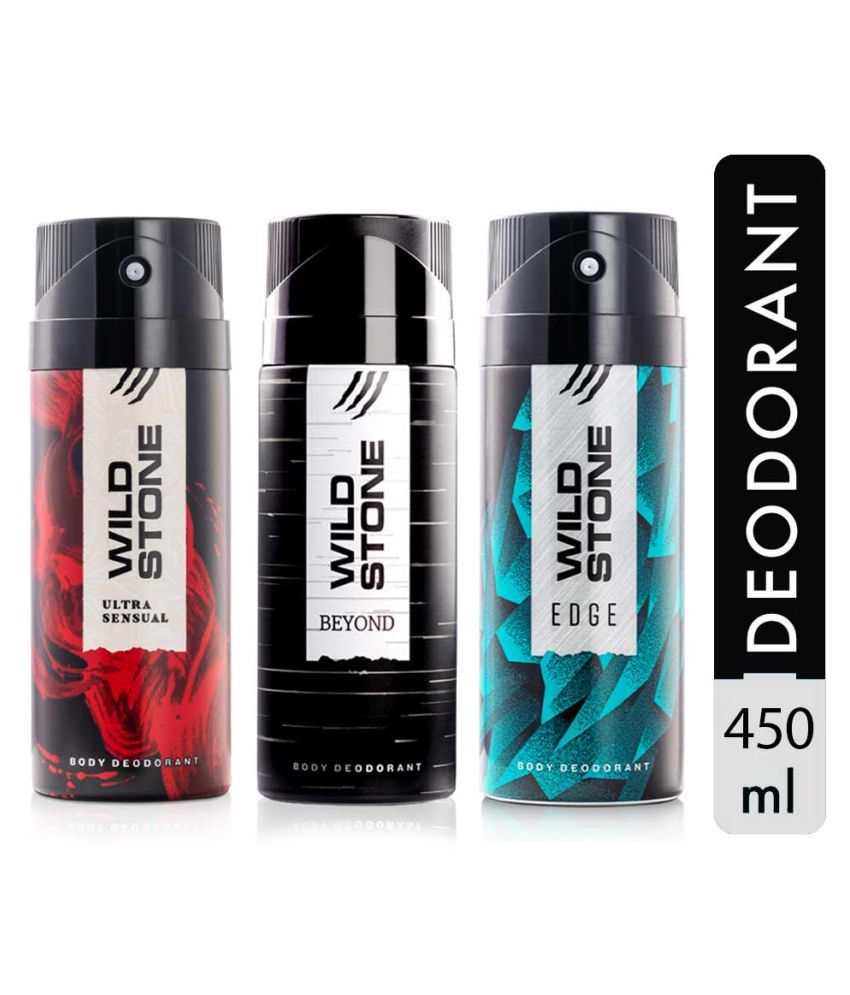     			Wild Stone Beyond, Edge and Ultra Sensual Deodorant Combo for Men, Pack of 3 (150ml each)