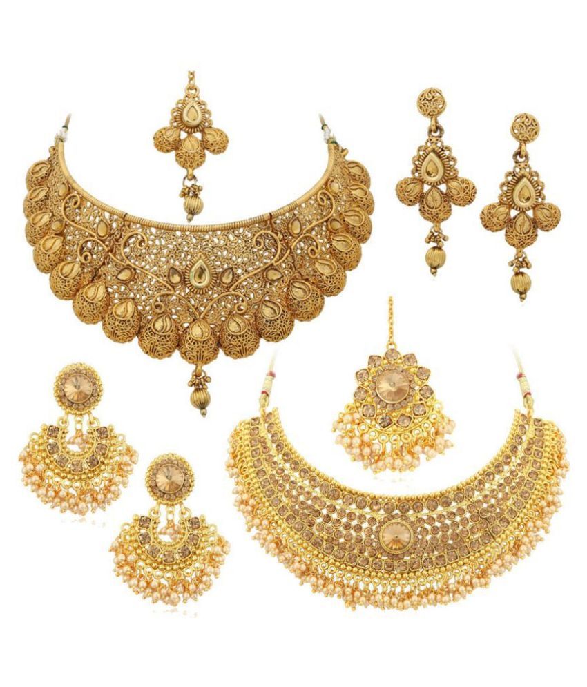     			Sukkhi Alloy Golden Choker Traditional 18kt Gold Plated Necklace set Combo