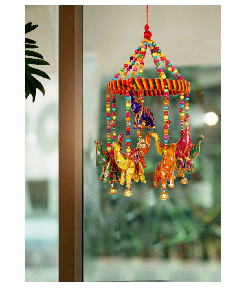     			Fashion Art elephant wall hanging for home decor Paper Mache Rod Indoor Windchime Pack of 3