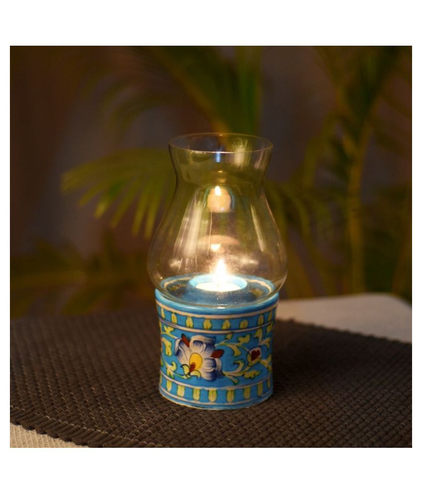     			Unravel India Blue Table Top Ceramic Tea Light Holder - Pack of 1