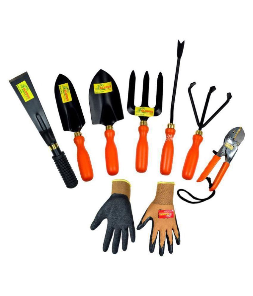     			GLOBUS 928 Garden Tool Set/5 PCS,with khurpa 2, 8" Orange Pruner & Working gloves