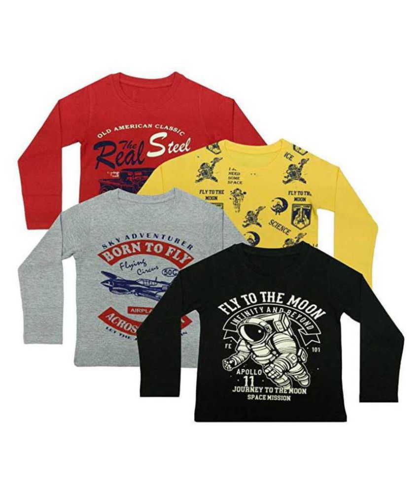 MIST N FOGG  Boys Printed Cotton Blend T Shirt  (Multicolor, Pack of 4)