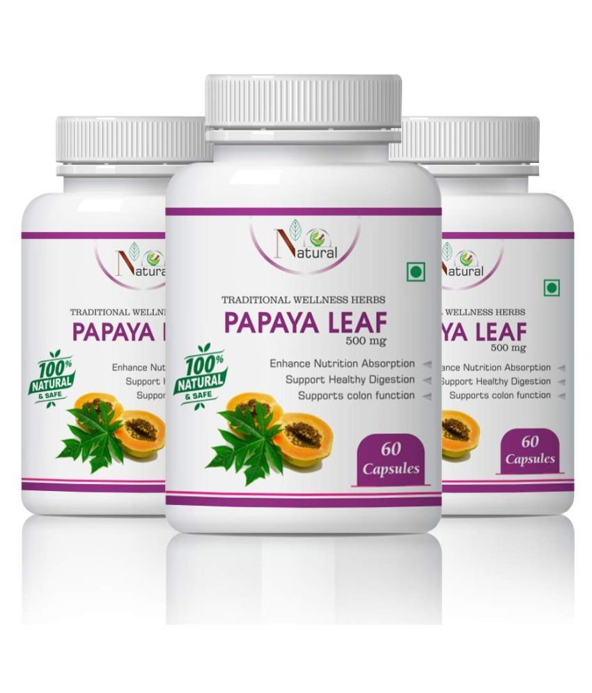 Natural Papaya leaf increases blood platelets Capsule 180 no.s Pack of