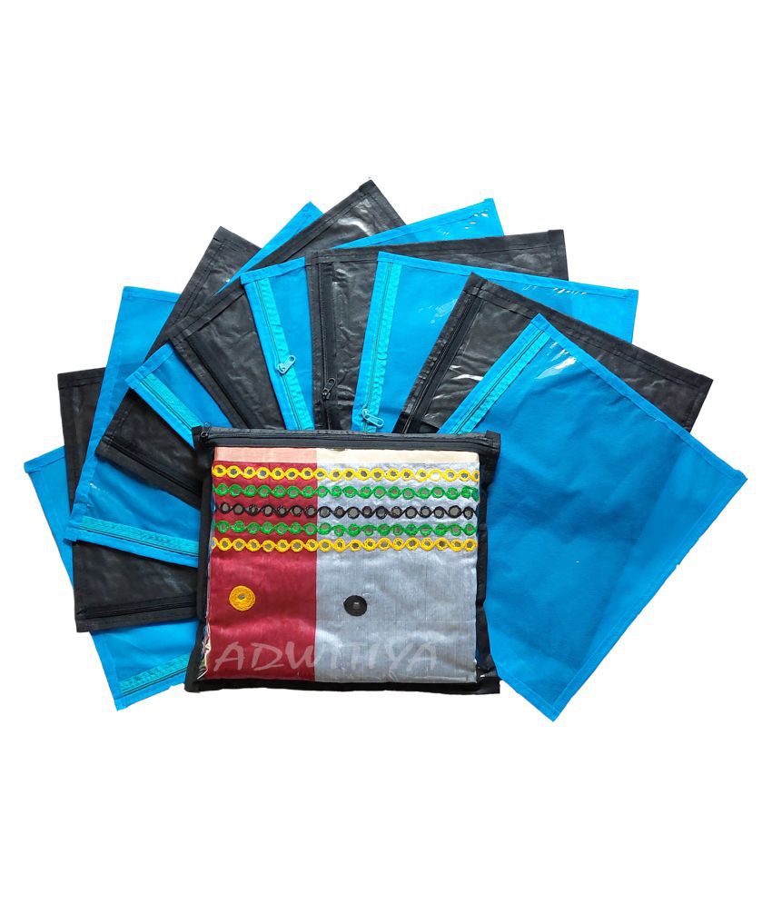     			ADWITIYA - 12 Pcs Set of Designer Single Saree Salwar Suit Shirt Jeans Bedsheet Garment Cloth Cover Case (Black & Blue)