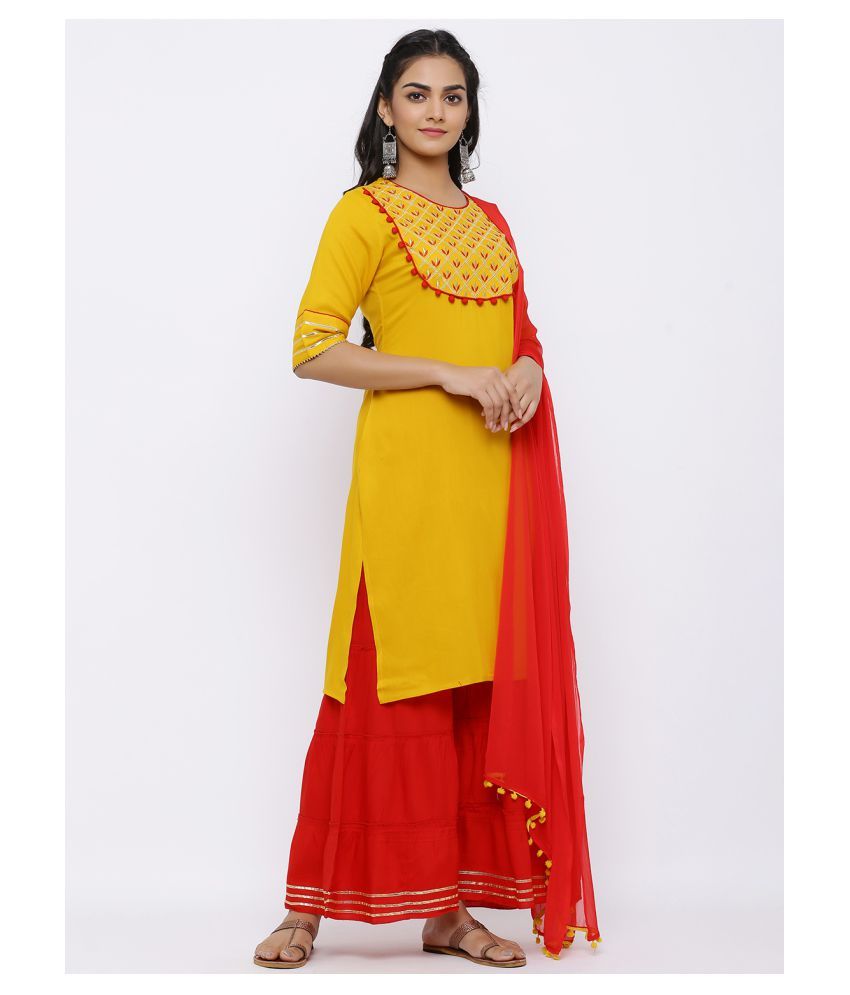 JAIPUR FASHION MODE Rayon Kurti With Sharara And Gharara Stitched