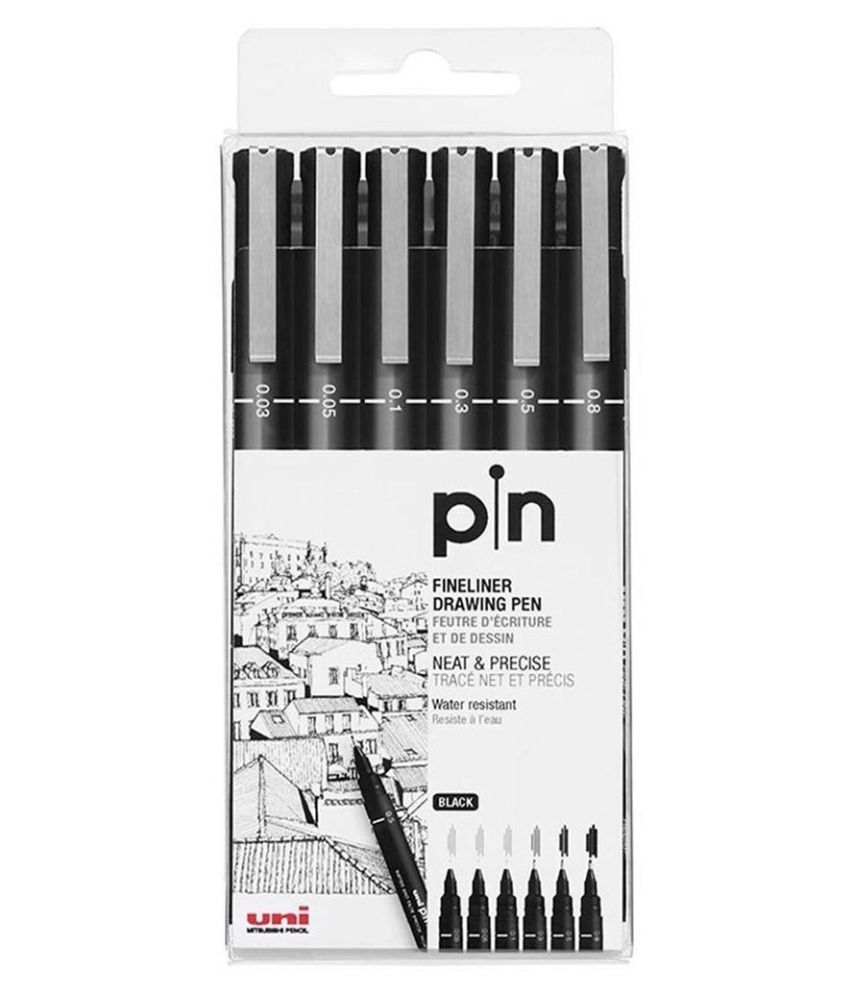     			Uni-ball PIN-200 Fine Line Black Markers (0.05/0.03/0.1/0.3/0.5/0.8mm, Pack of 6)