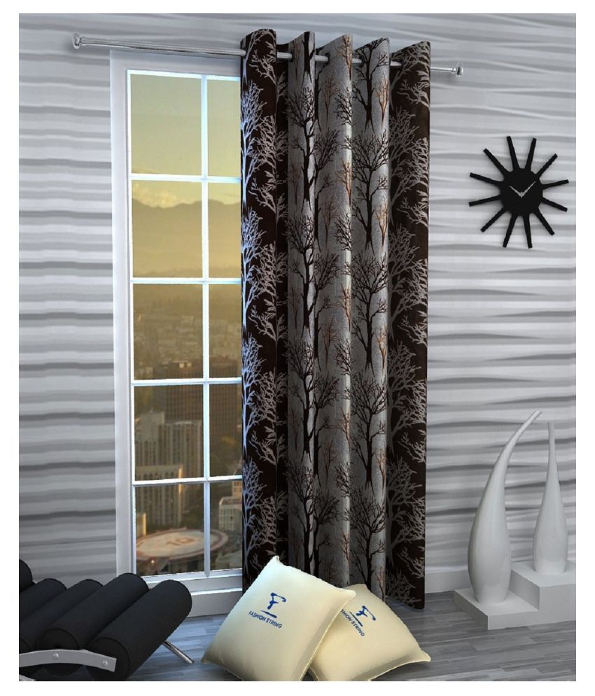 Fashion String Single Window Semi-Transparent Eyelet Polyester Curtains Brown