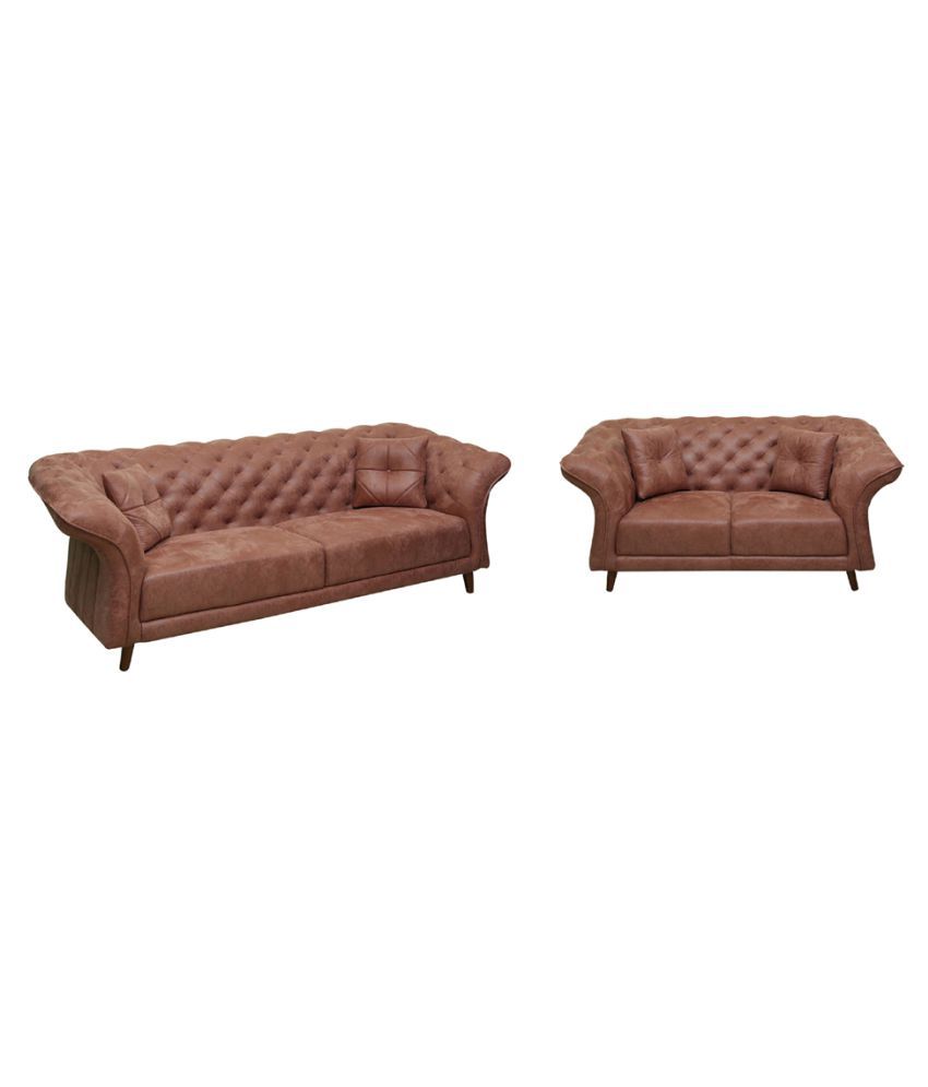 Amey Cynzia 5 Seater 3+2 Sofa Set in Brown Fabric