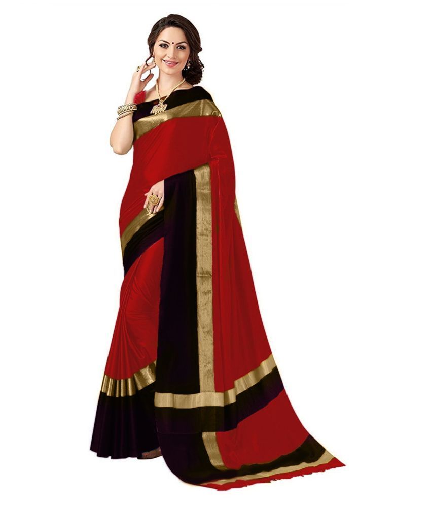     			Veer International Maroon,Black Cotton Silk Saree