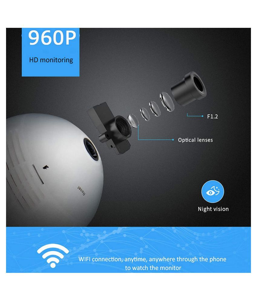 GTS V380 Spy Bulb Camera Digital Dome 1080p Bulb Shape Fisheye 360