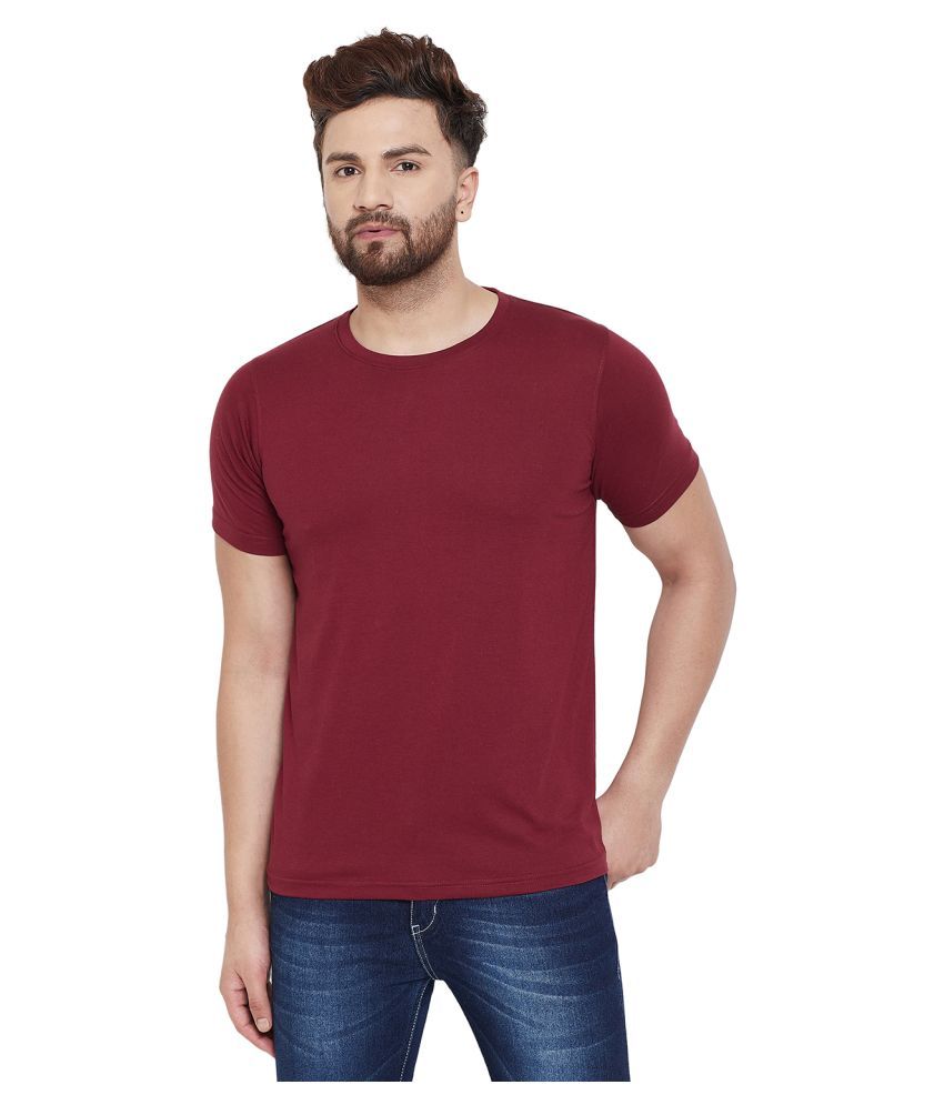 wesquare Cotton Blend Maroon Solids T-Shirt - Buy wesquare Cotton Blend ...