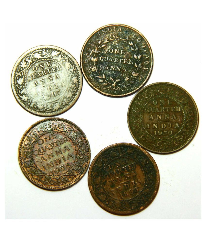 BRITISH INDIA - OLD INDIA QUARTER ANNA 5 COPPER COINS COLLECTION- RARE ...