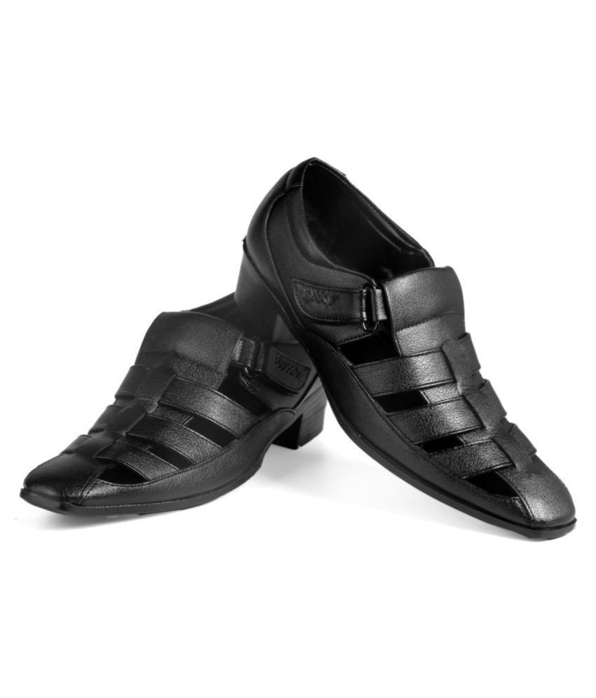     			YUVRATO BAXI Black Faux Leather Sandals