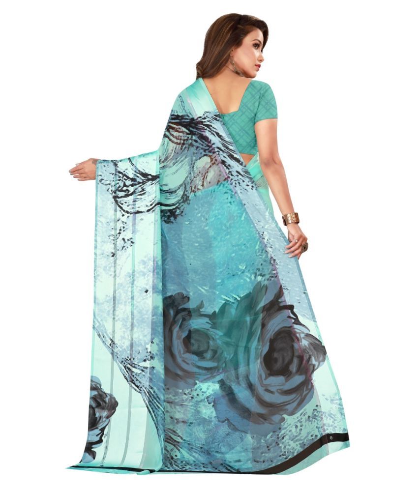 Dipesh Print Blue Georgette Saree - Buy Dipesh Print Blue Georgette Saree Online at Low Price 